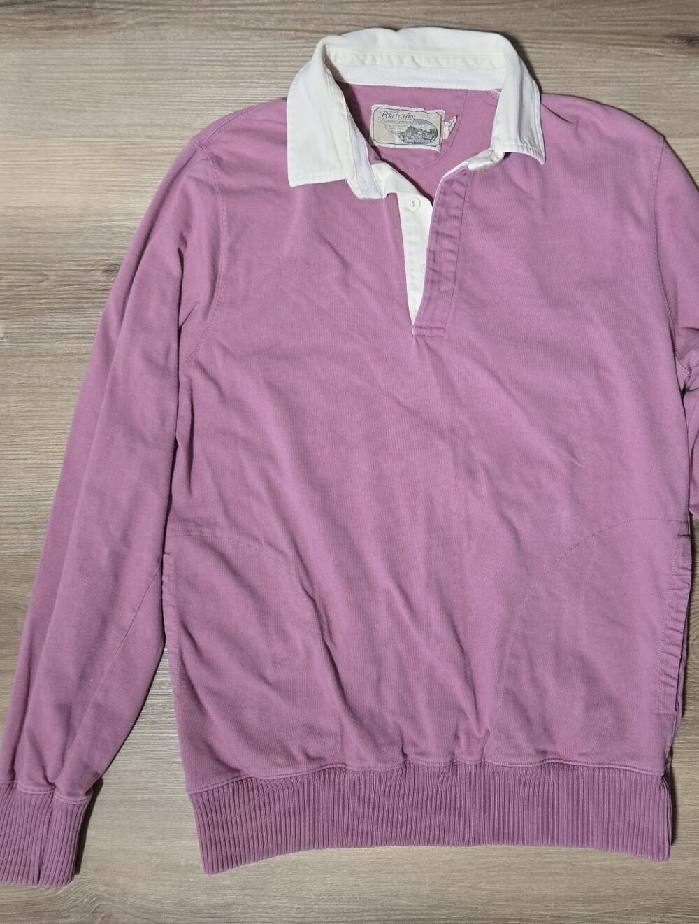 Vintage Men’s Long-Sleeve Polo in Dusty Light Pink with White Collar